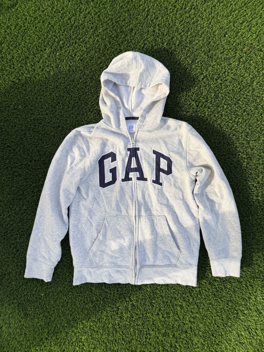 GAP kids Light Gray Zip Hoodie with Navy Logo